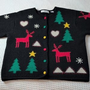 Marisa Christina Black Cardigan with Festive Patterns